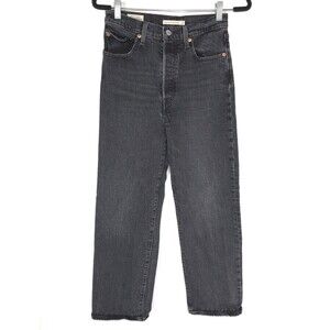 LEVIS PREMIUM Womens Jeans 27 Ribcage Straight Ankle Black Button Fly 72693-0037